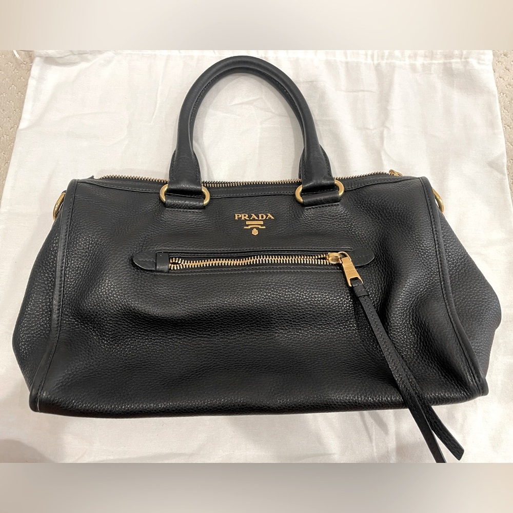Prada Black Pebbled Leather 2 Way Vitello Daino Shoulder & Crossbody Bag BL0805